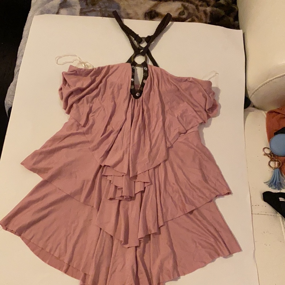 Mauve Layered Ruffles Fitted Tank Braided Straps